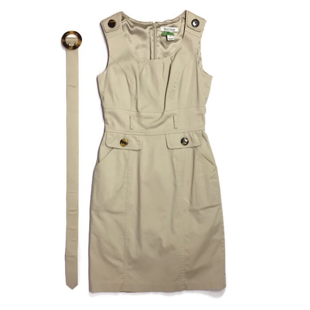 WHBM Sleeveless Dress Safari Beige Khaki Belt 0